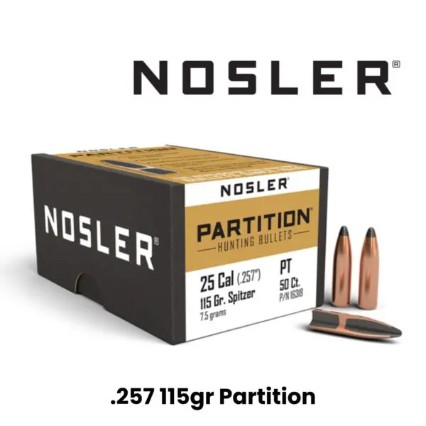 Nosler 25 Cal (.257″) 115gr SP Partition - 50ct